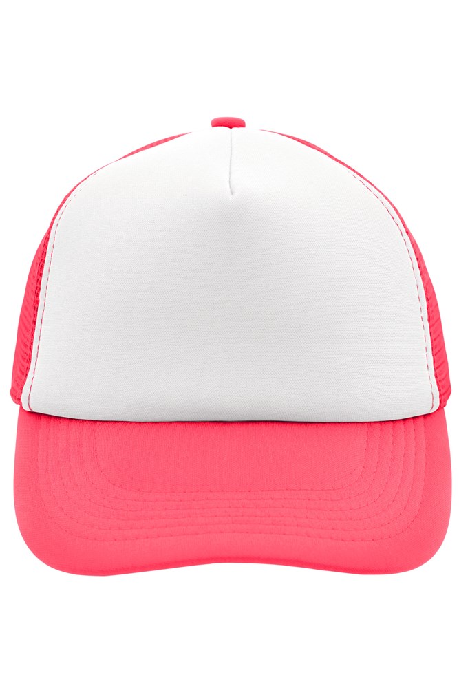 5 Panel Polyester Mesh Cap - White/neon-pink (ca. Pantone white
806C)