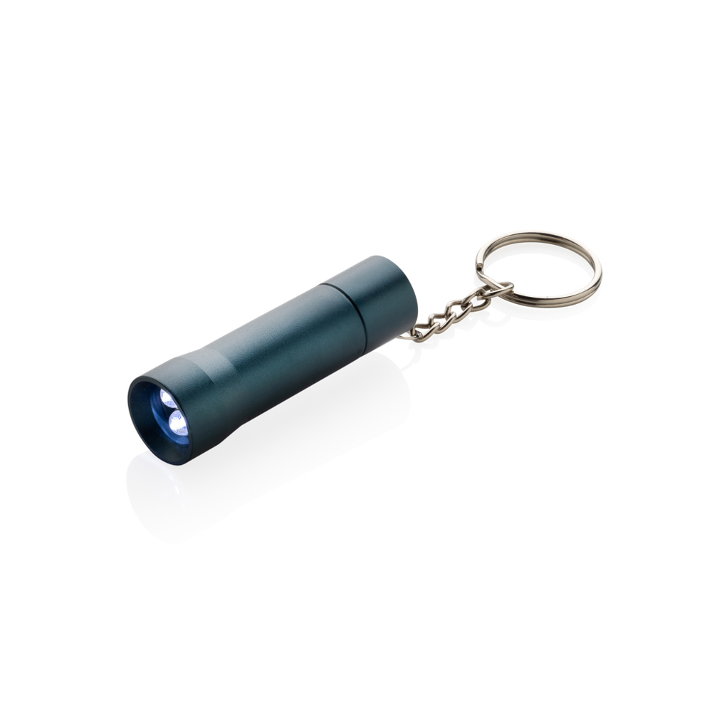 Flash Schlüsselanhänger-Taschenlampe aus RCS rec. Aluminium - blau (± PMS 7708)