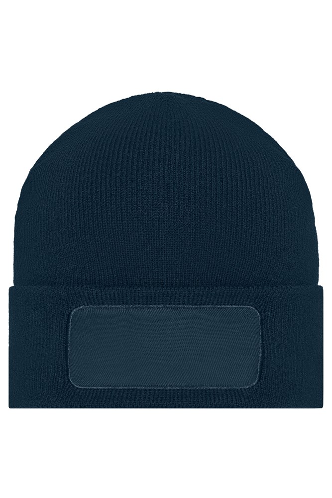 Knitted Beanie with Patch (10cm x 5cm) - Navy (ca. Pantone 296C)