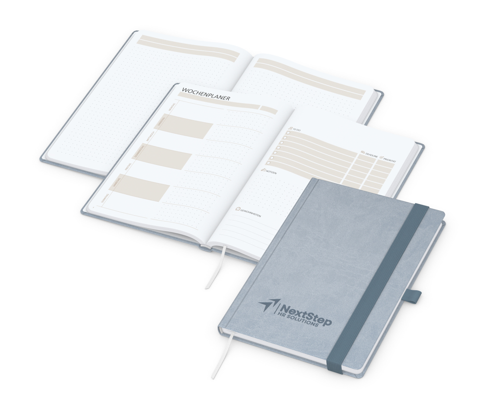 Notizbuch orgaLine Mainbook, White, petrolblau