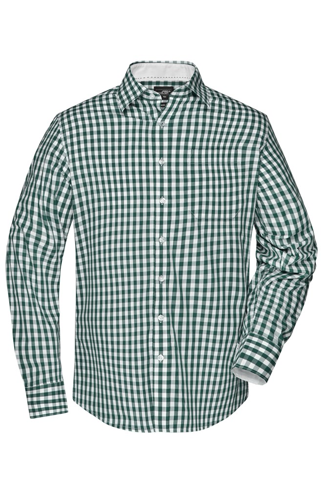 Men's Checked Shirt - Forest-green/white (ca. Pantone 567C
white)