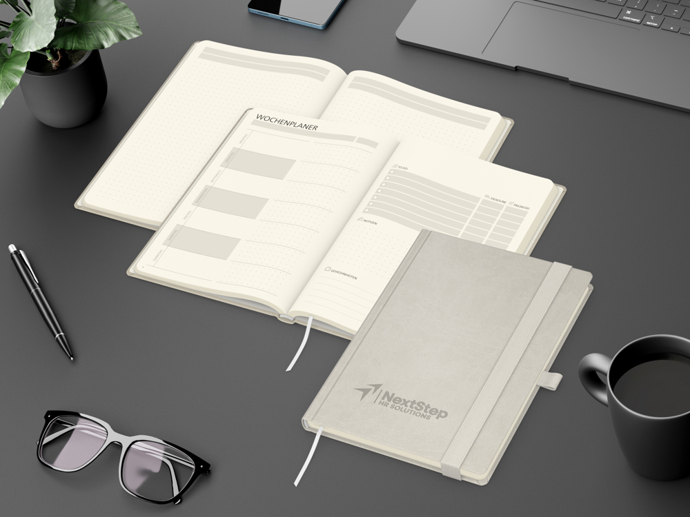 Notizbuch orgaLine Mainbook, Creme, steingrau