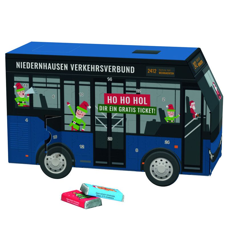 Adventskalender Bus, Alpenmilch-Schokotäfelchen