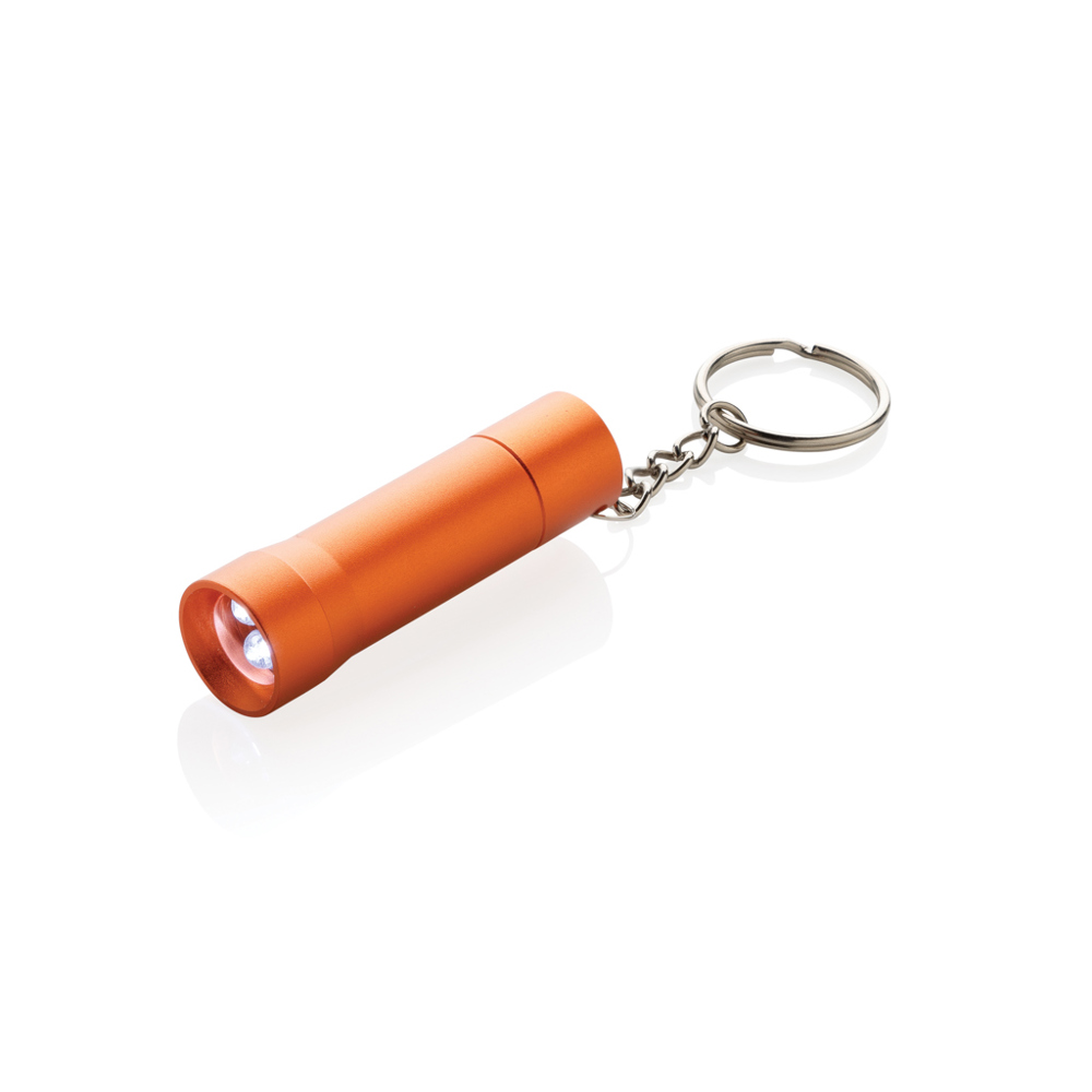 Flash Schlüsselanhänger-Taschenlampe aus RCS rec. Aluminium - orange (± PMS 1645C)