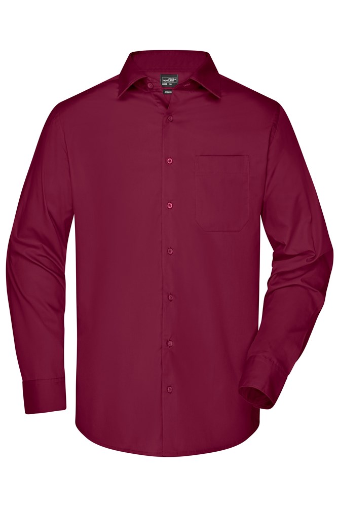 Men's Business Shirt Long-Sleeved - Wine (ca. Pantone 195C)