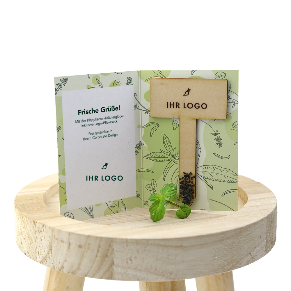 Klappkarte mit Pflanzstick – Herbi