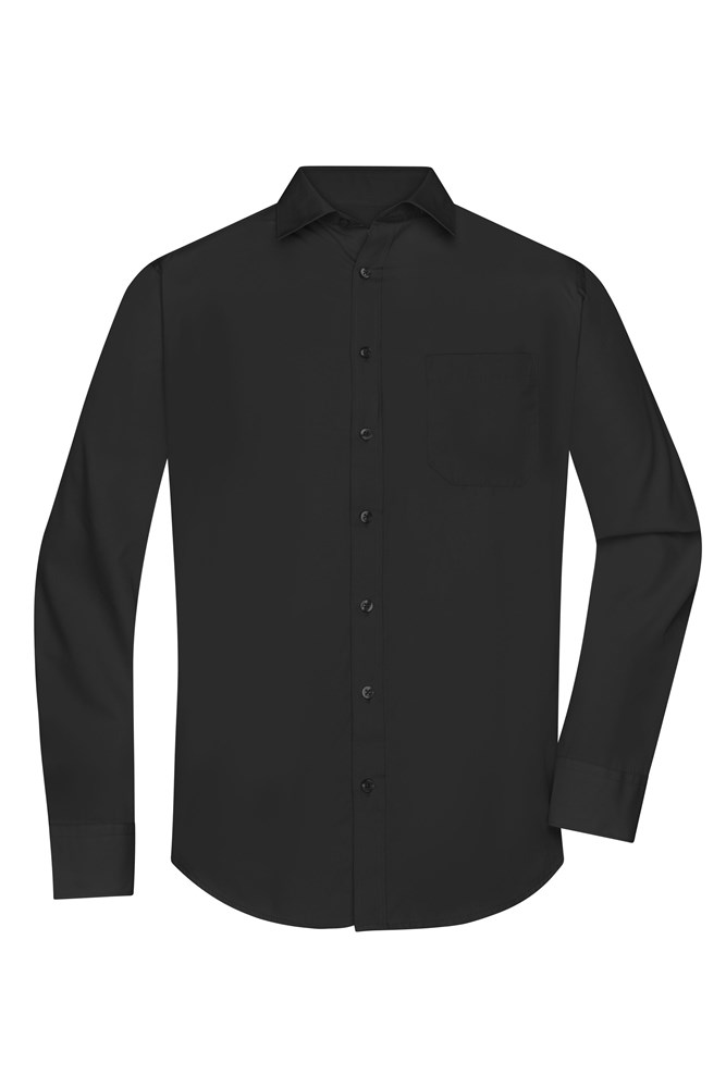 Men's Shirt Long-Sleeved Poplin - Black (ca. Pantone blackC)