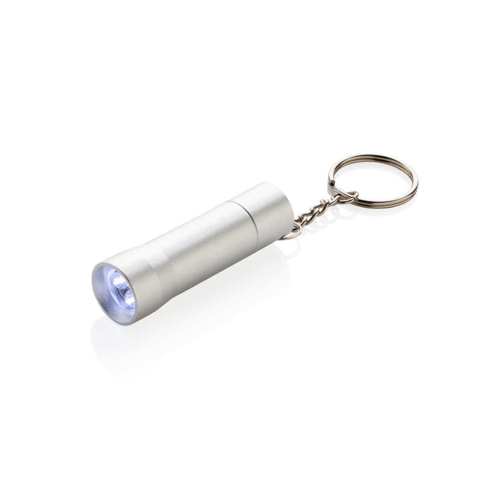 Flash Schlüsselanhänger-Taschenlampe aus RCS rec. Aluminium - Silbergrau (± PMS silver grey)