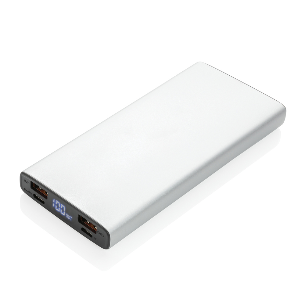 18W PD Powerbank mit 10.000 mAh aus Aluminium - silber (± PMS 428)