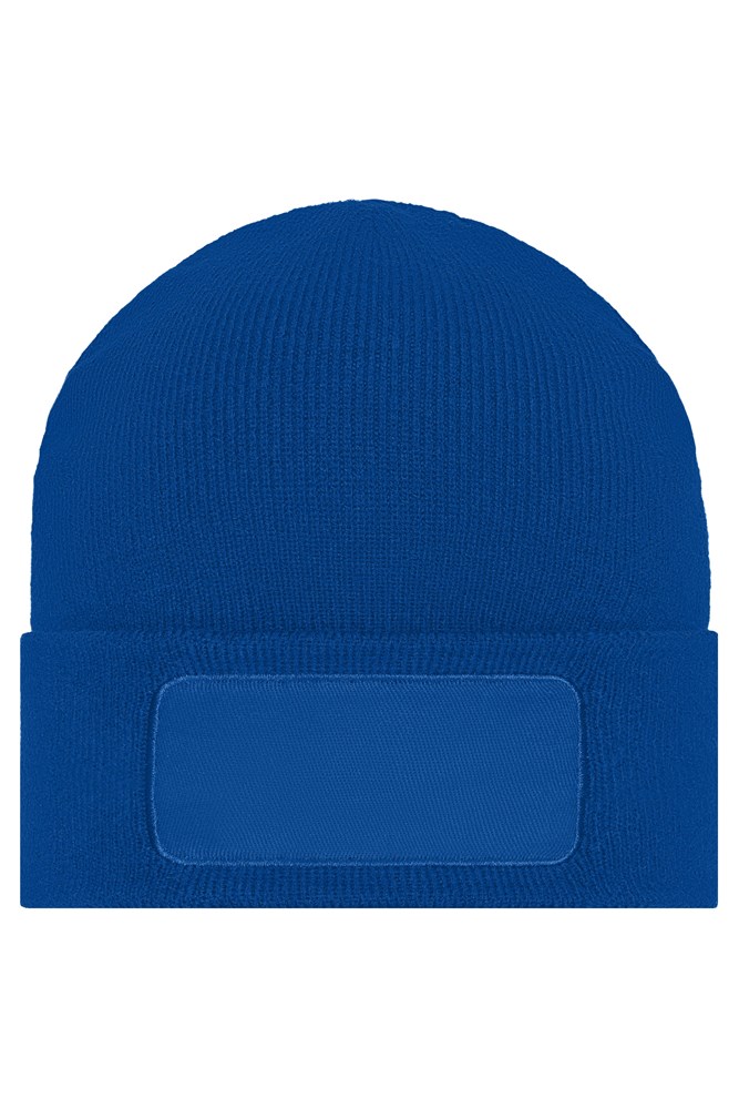 Knitted Beanie with Patch (10cm x 5cm) - Royal (ca. Pantone 301C)