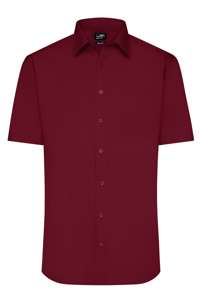 Men's Shirt Short-Sleeved Poplin - Wine (ca. Pantone 195C)