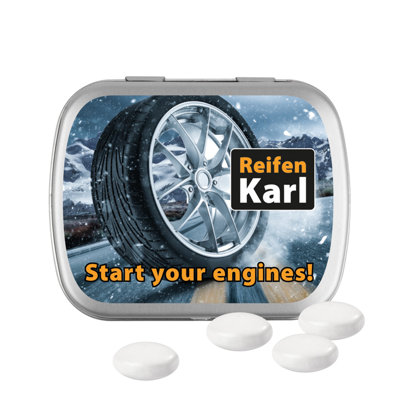 Klappdose, matt-silber, Mentos Kaudragee Mint