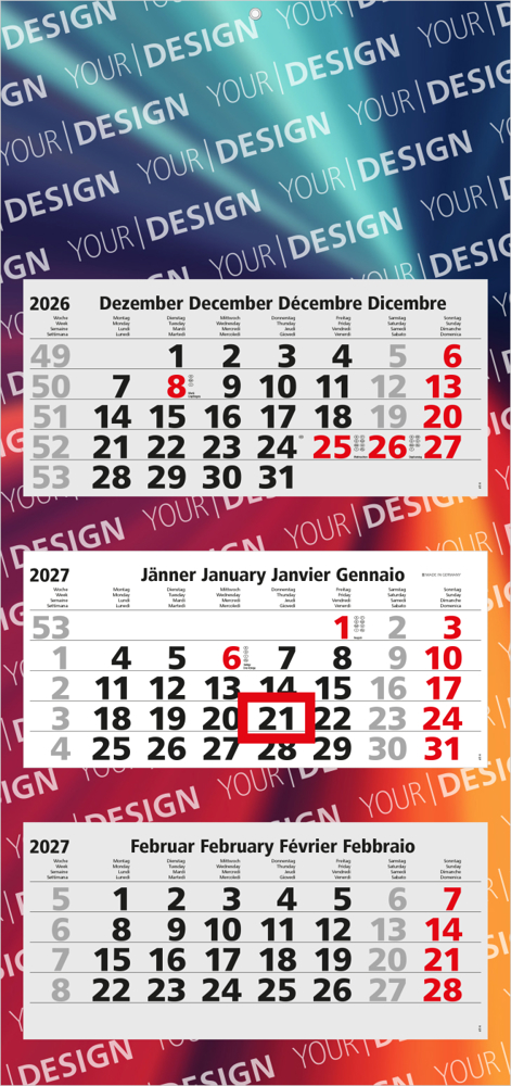 3-Monatskalender Mehrblock Maxi Light 3, Österreich