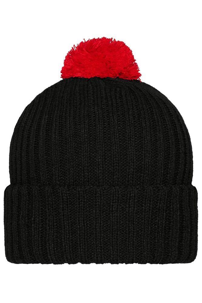 Knitted Cap with Pompon - Black/red (ca. Pantone blackC
200C)