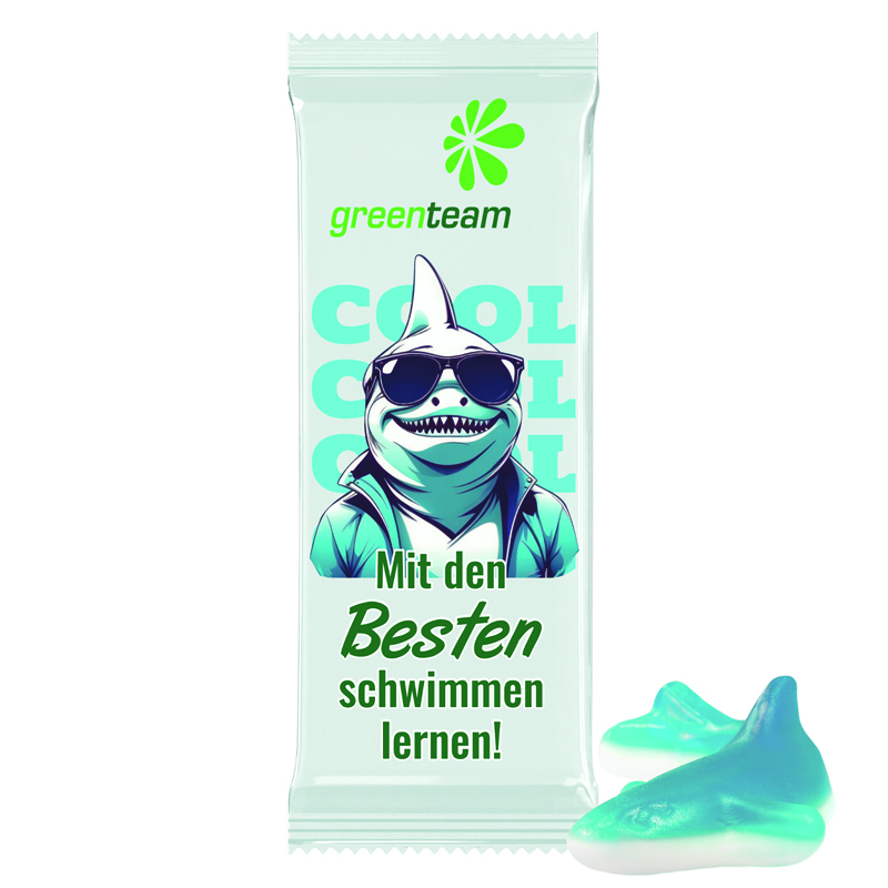 Trolli Fruchtgummi "Hai", kompostierbare Folie weiß