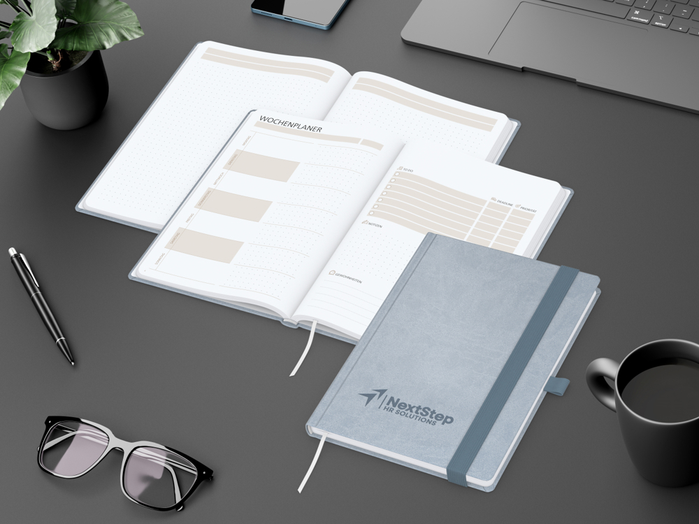 Notizbuch orgaLine Mainbook, White, petrolblau