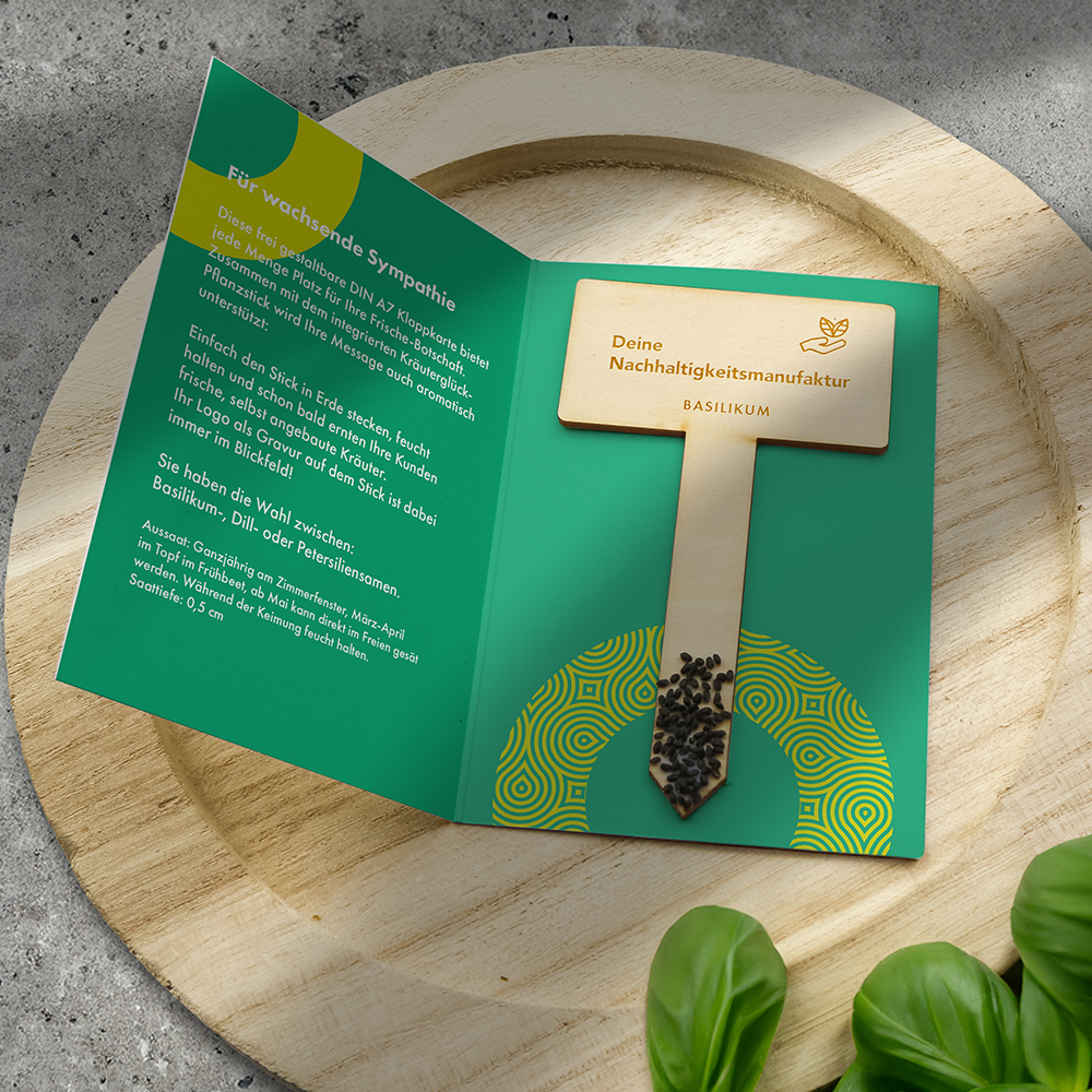 Klappkarte mit Pflanzstick – Herbi