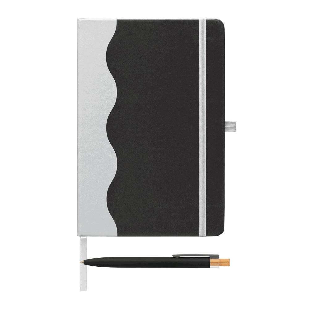 Grete Notizbuch- und Kugelschreiber-Set mit Wellenmuster aus recyceltem Material – A5