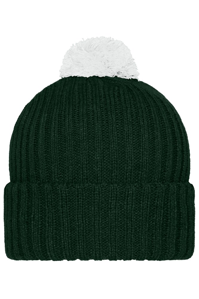 Knitted Cap with Pompon - Dark-green/white (ca. Pantone 343C
white)