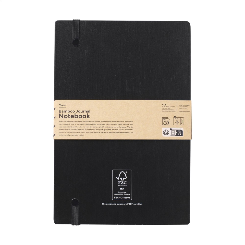 Bamboo Journal Naked Spine Notebook Black A5 Notizbuch