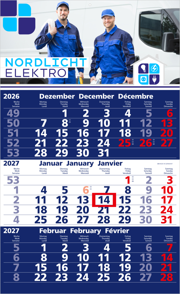 3-Monatskalender Einblatt Solid 3 Schrift klassisch - Dunkelblau