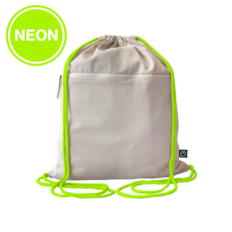 Fairtrade Baumwollrucksack Toni, Kordelfarbe - neon yellow