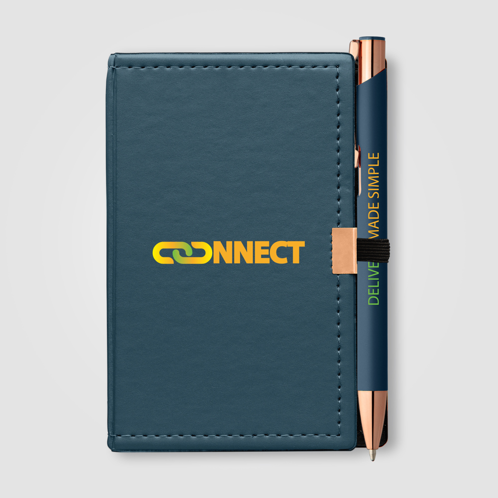 Caddy Notizbuch & Crosby Roségold Kugelschreiber - Geschenkset - Marineblau (#2E4A62)