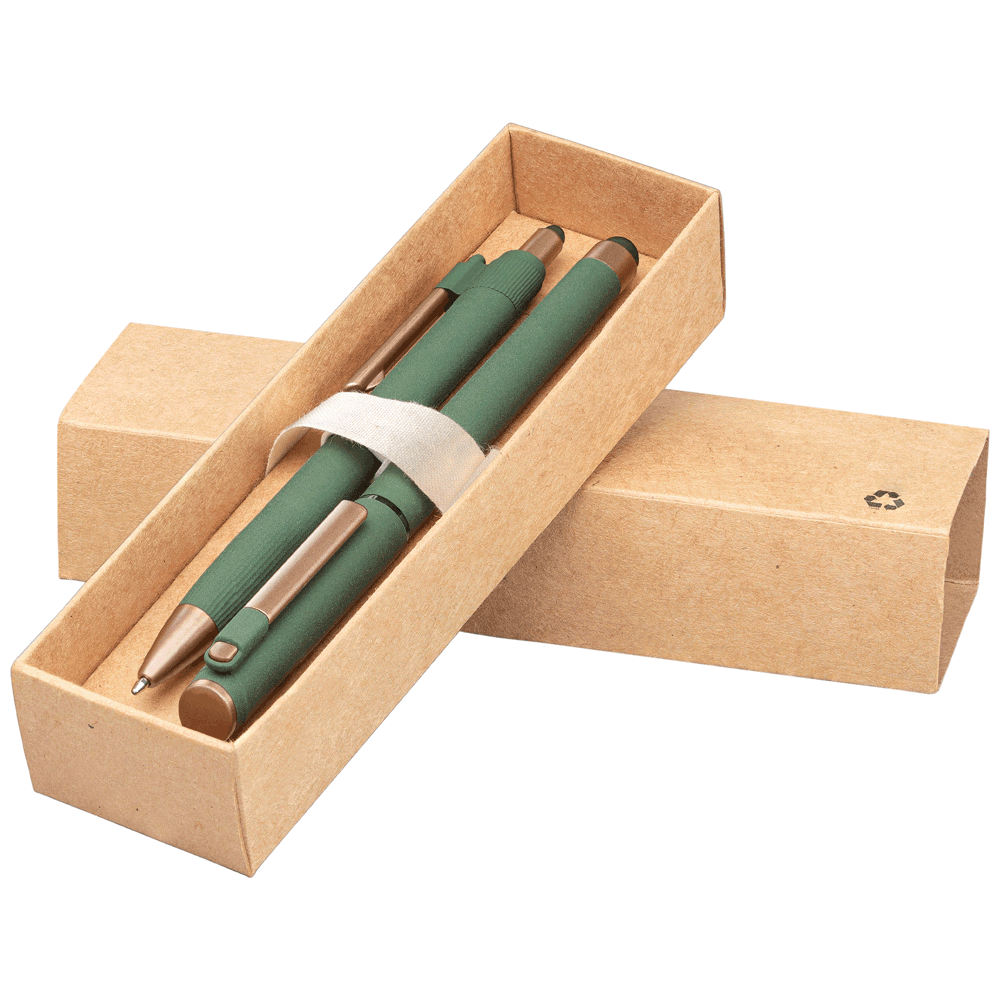 York Kugelschreiber-Geschenkset mit bronzefarbenen Akzenten aus recyceltem Kunststoff inkl. verziert