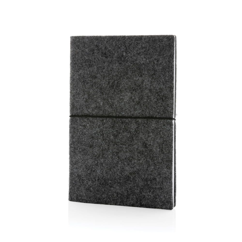 A5-Softcover-Notizbuch aus GRS zertifiert recyceltem Filz - schwarz (± PMS Black)