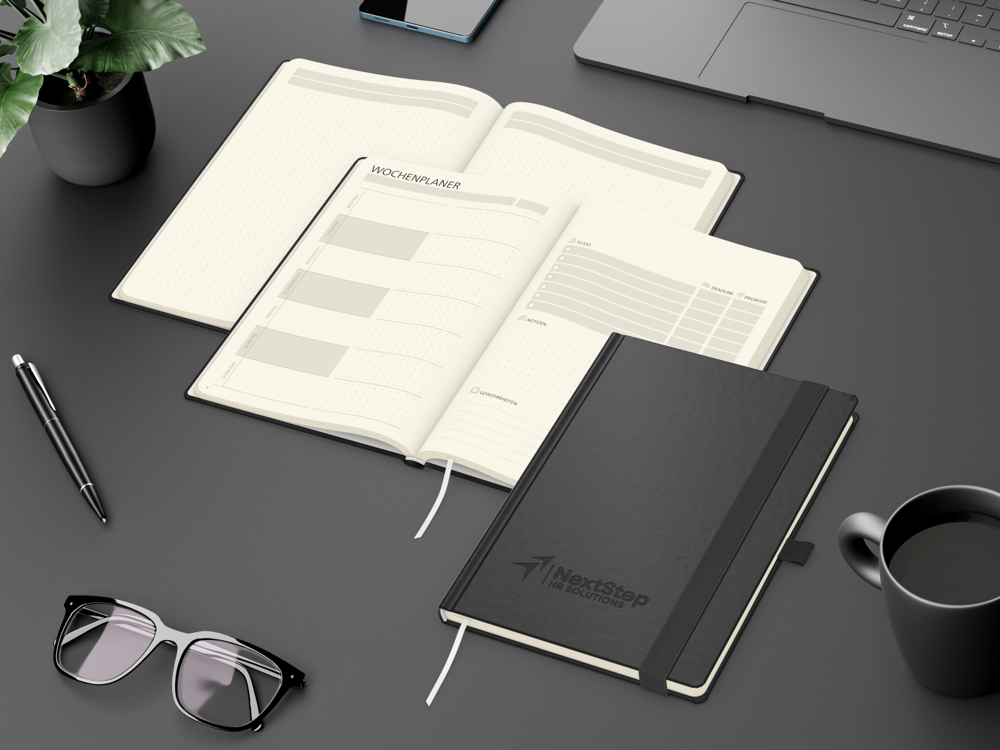 Notizbuch orgaLine Mainbook, Creme, tiefschwarz