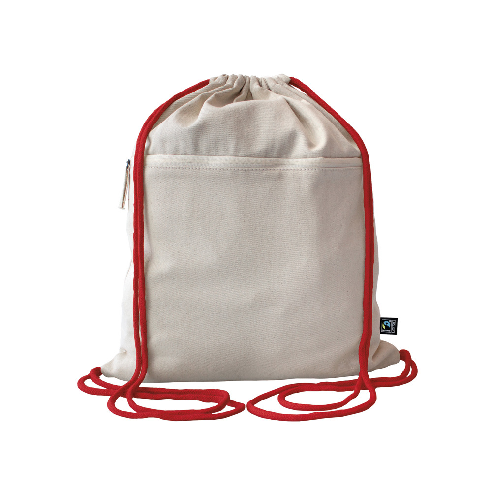 Fairtrade Baumwollrucksack Toni, Kordelfarbe - red