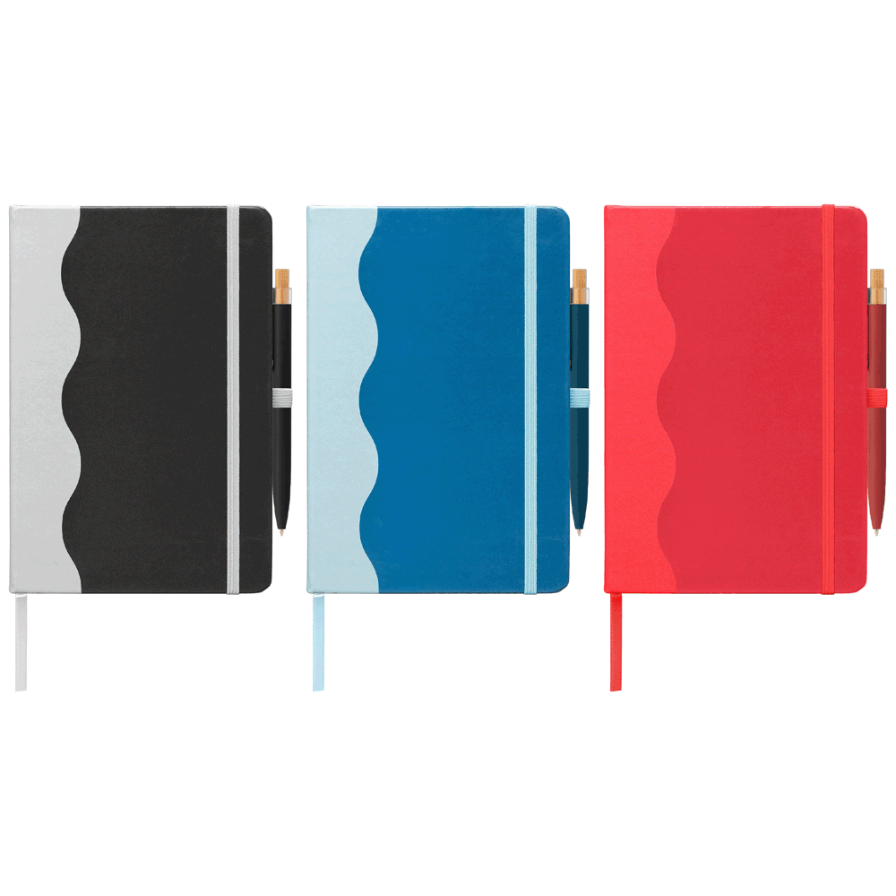 Grete Notizbuch- und Kugelschreiber-Set mit Wellenmuster aus recyceltem Material – A5