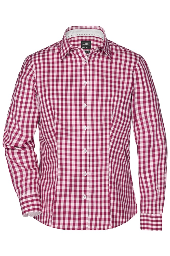Ladies' Checked Blouse - Bordeaux/white (ca. Pantone 1955C
white)