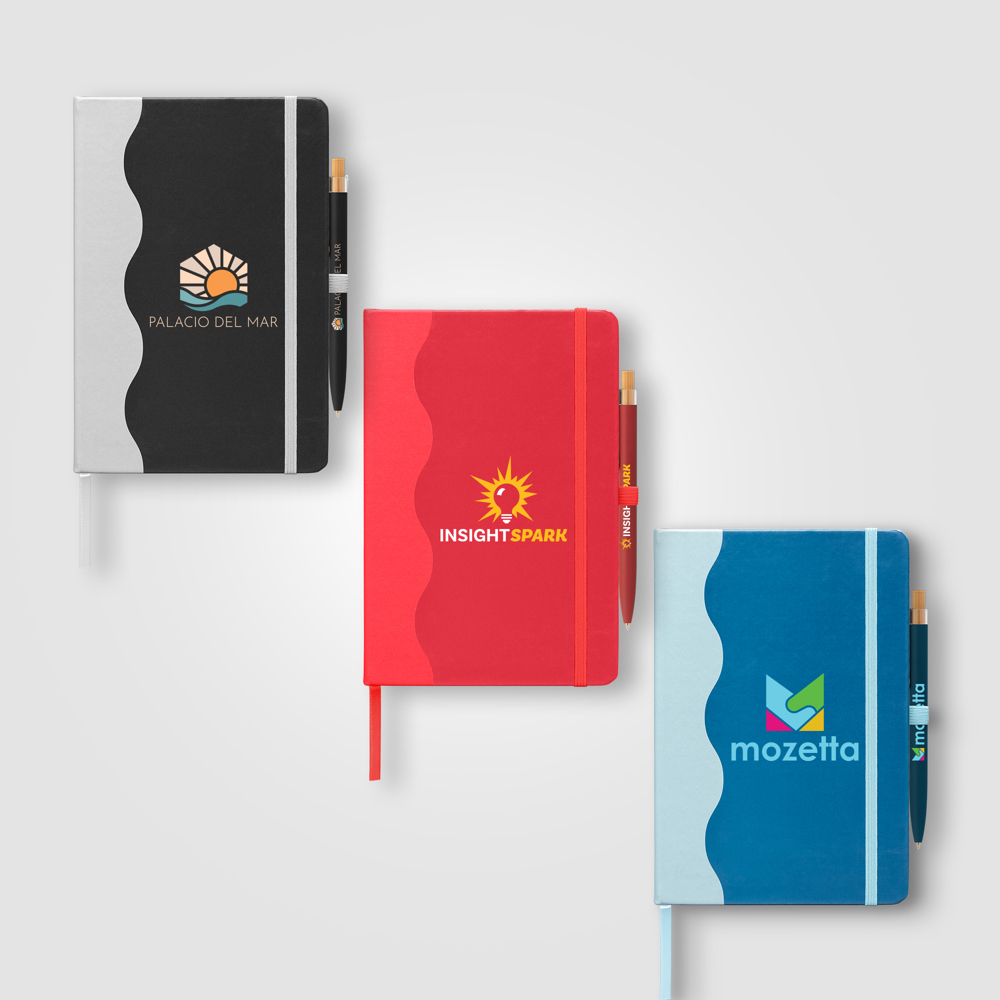 Grete Notizbuch- und Kugelschreiber-Set mit Wellenmuster aus recyceltem Material – A5