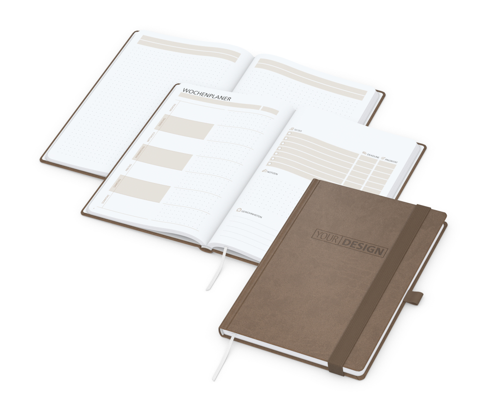 Notizbuch orgaLine Mainbook, White, mokkabraun