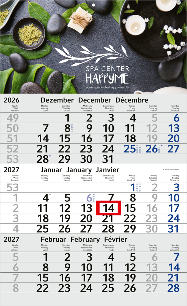 3-Monatskalender Einblatt Budget 3 Schrift modern