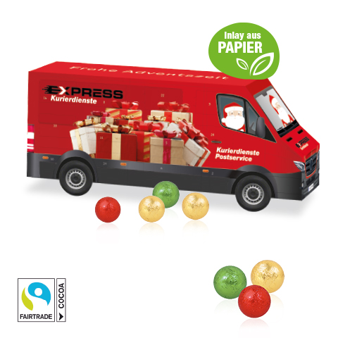 3D Adventskalender "Transporter" mit Fairtrade® Schokolade mit Papier-Inlay