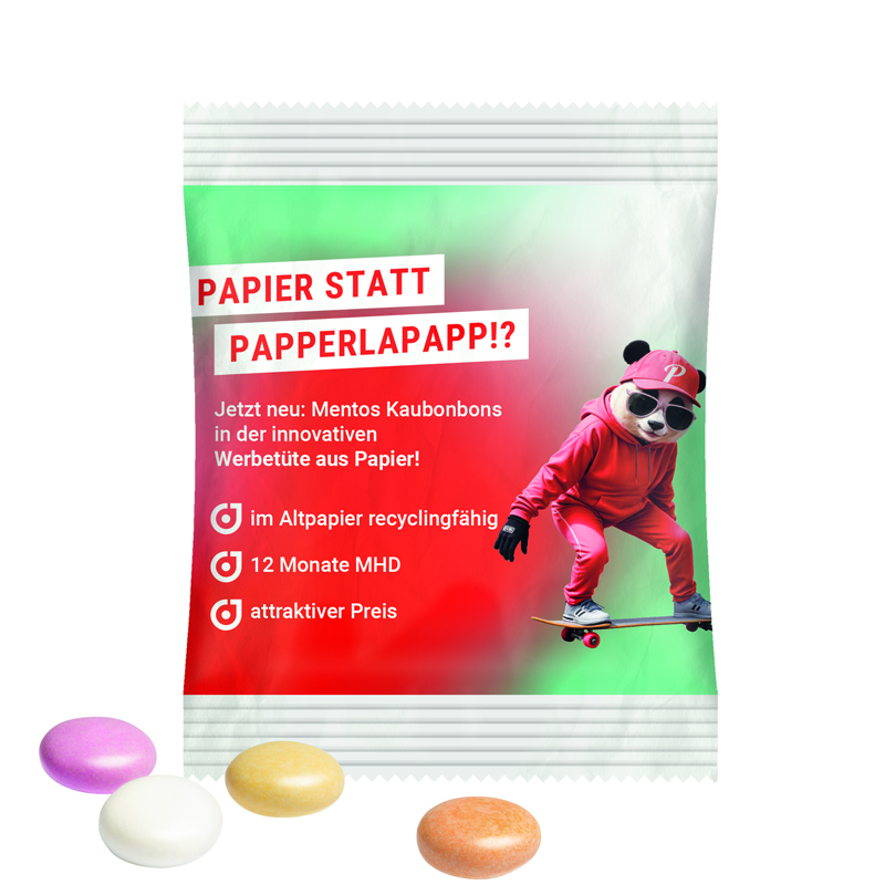 Minitüte, 8 g, recyclingfähiges Papier weiß, Mentos Kaudragee Fruit