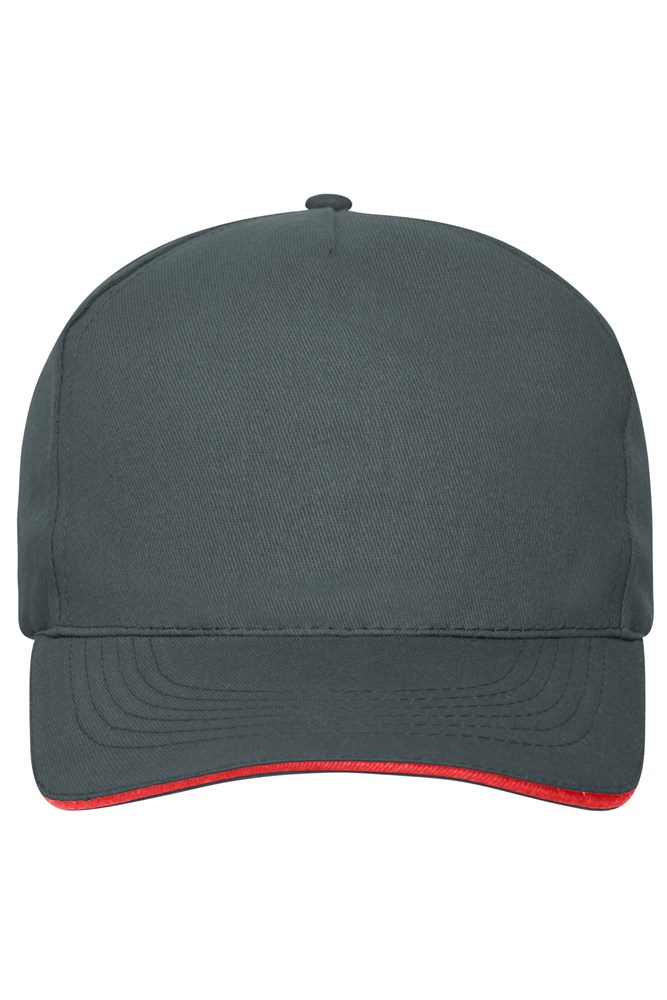 5 Panel Sandwich Cap Organic Cotton - Graphite/red (ca. Pantone 432C
200C)