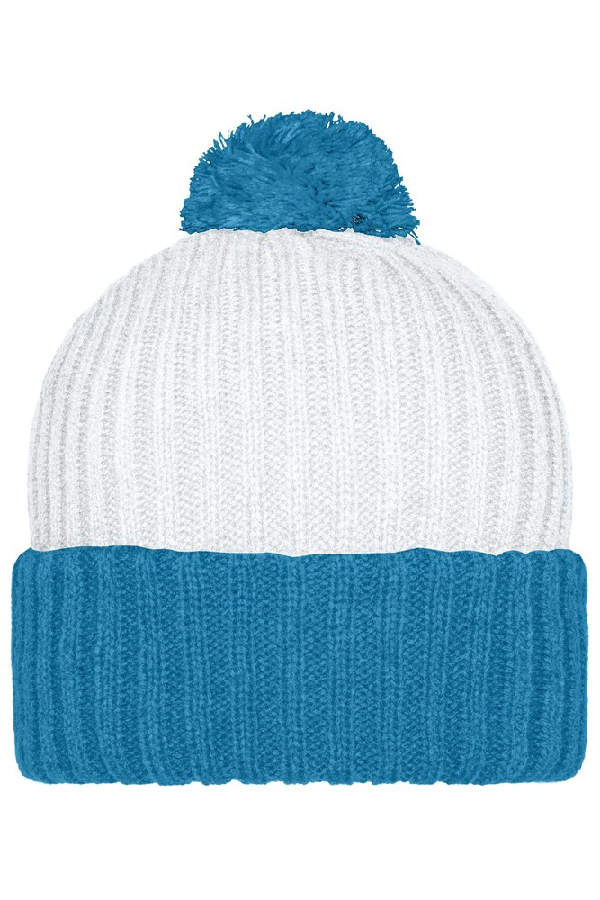 Knitted Cap with Pompon - White/aqua (ca. Pantone white
2718C)