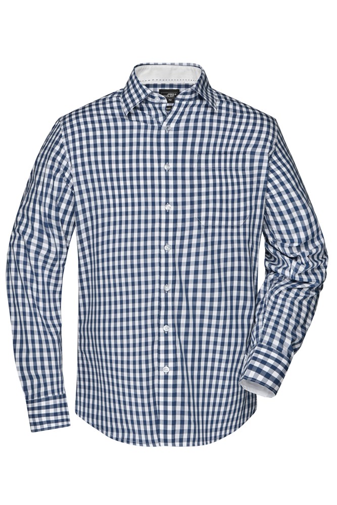 Men's Checked Shirt - Navy/white (ca. Pantone 533C
white)