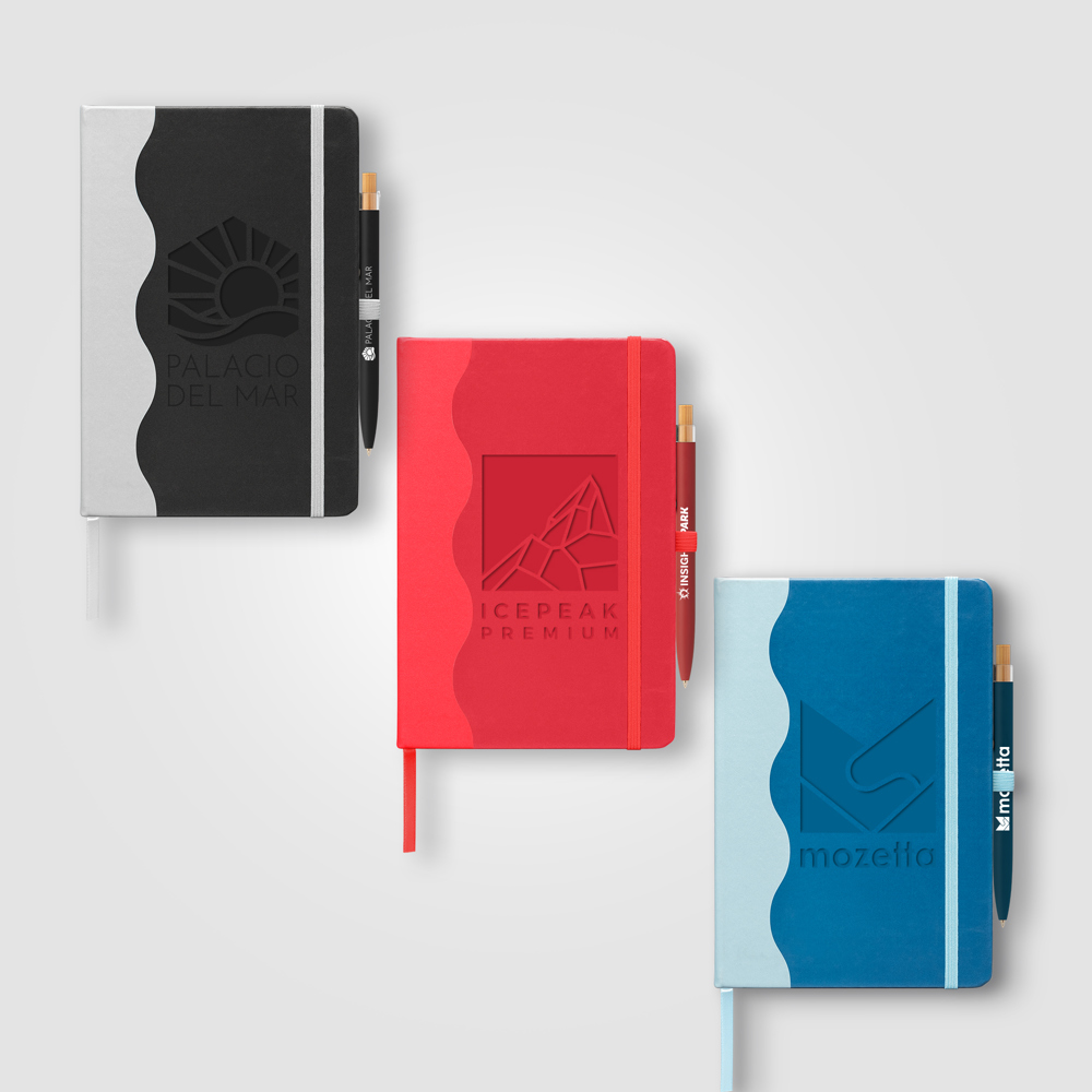 Grete Notizbuch- und Kugelschreiber-Set mit Wellenmuster aus recyceltem Material – A5